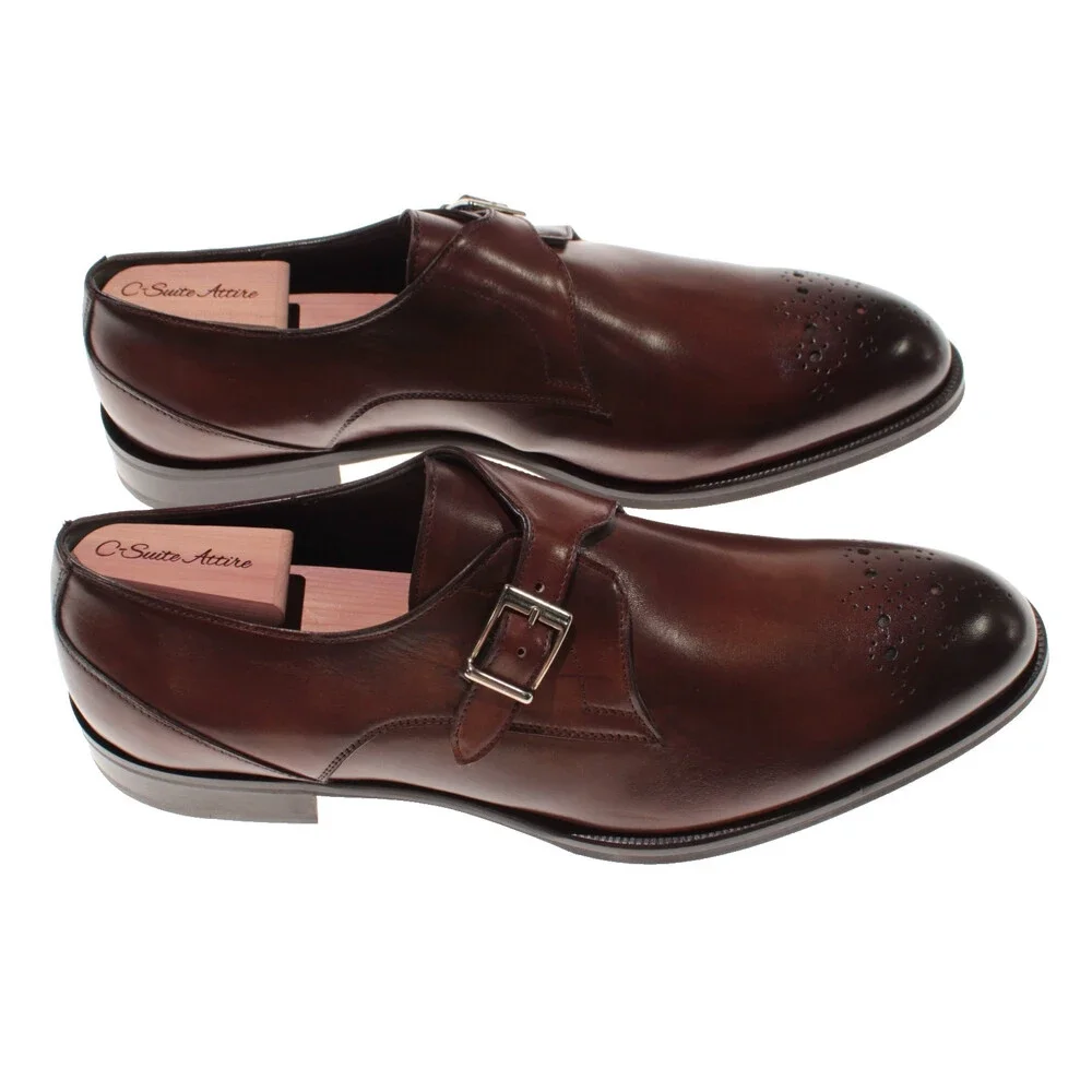 Pastori NWB Single Monk Strap Dress Shoes Size 12 US in Brown Leather